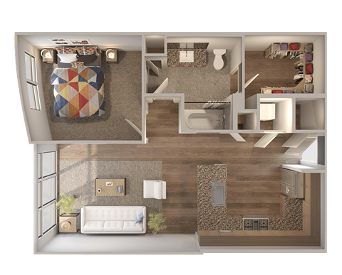 Floor plan for 1 bed, 1 bath, 706 sqft